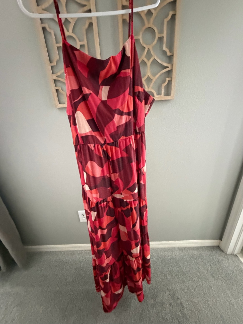 Nine West Red & Pink Abstract Print Spaghetti-Strap Maxi Dress